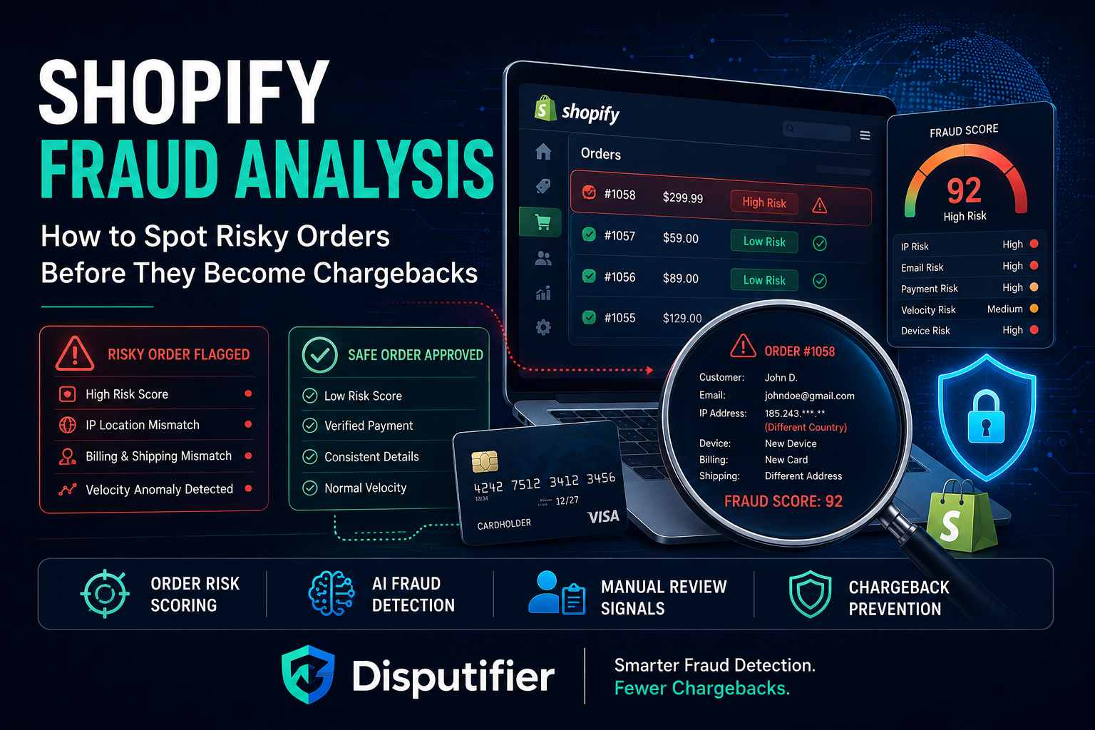 Learn how Shopify fraud analysis works, which signals matter most, and how Shopify merchants can spot risky orders before they become chargebacks - with Disputifier's BIN intelligence and automated dispute management built for Shopify stores.