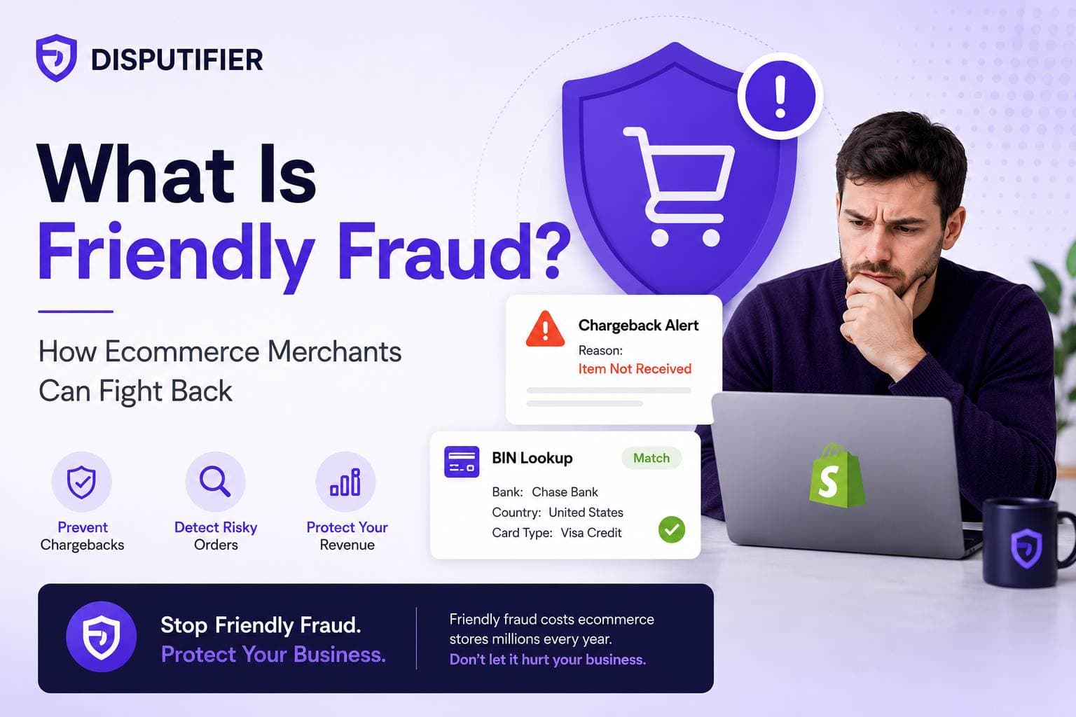 Learn what friendly fraud is, why it's costing ecommerce merchants billions, and how to fight back - with prevention strategies, dispute evidence tactics, and how Disputifier automates the response to protect your revenue and merchant account.